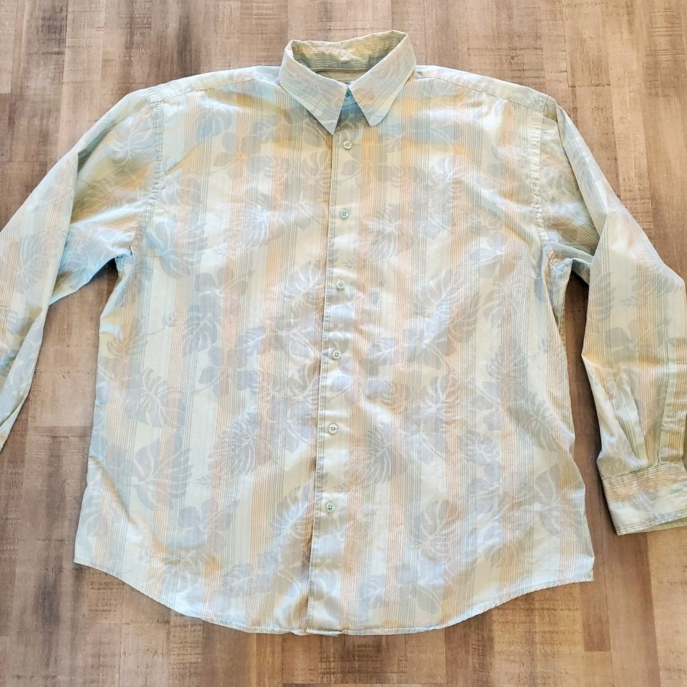 Island Shores Aloha Floral Hawaiian Shirt Men's‎ L Beach Wedding Long Sleeve